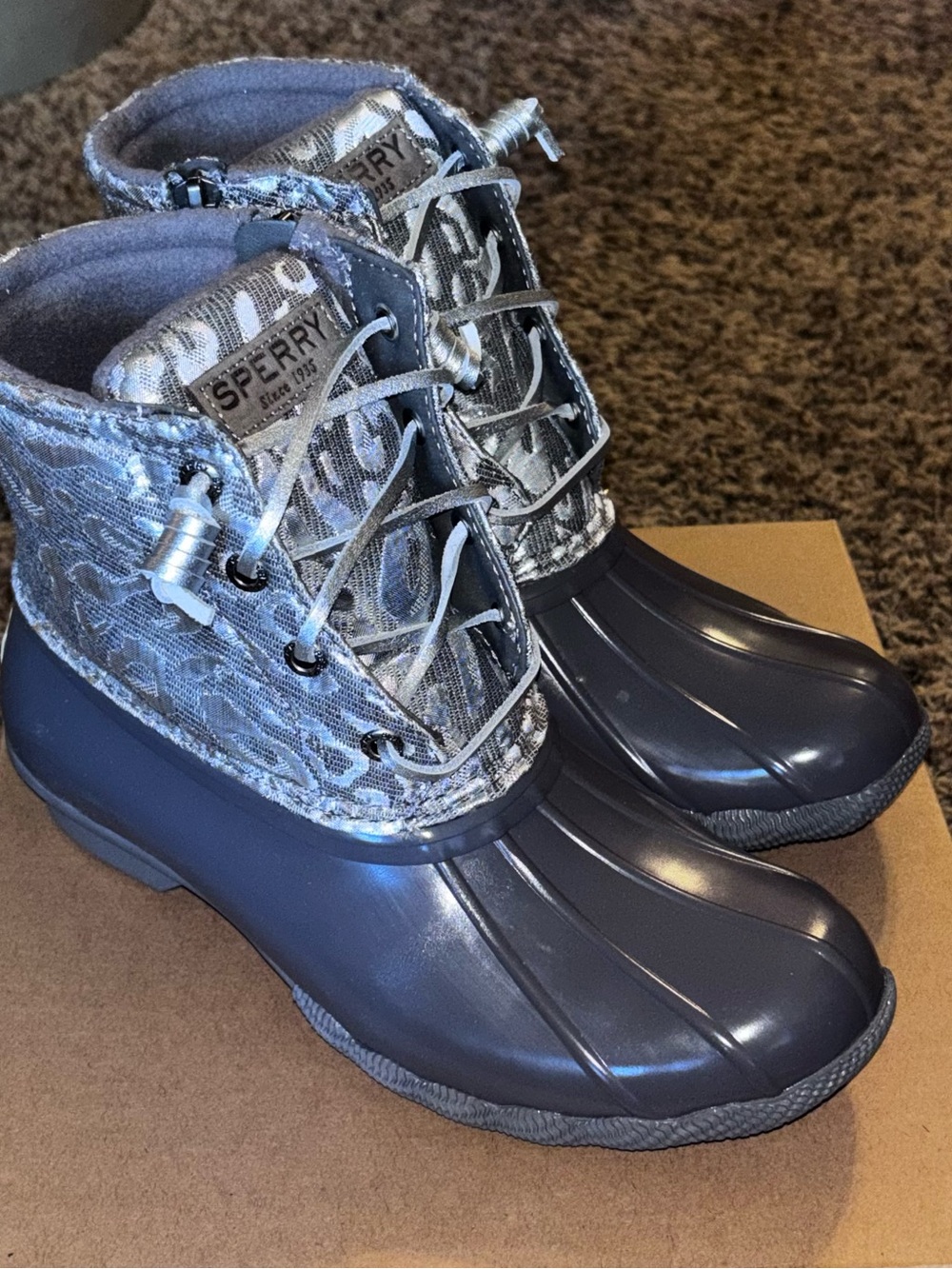 Sperry Saltwater Leojac Jacquard Siler Leopard Women's Size 6 Rainboot NIB